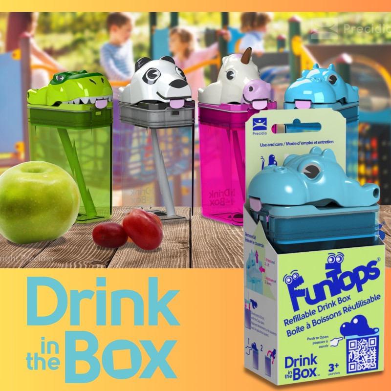 Bidon ze słomką dla dzieci Fun Tops Hipopotam DRINK IN THE BOX