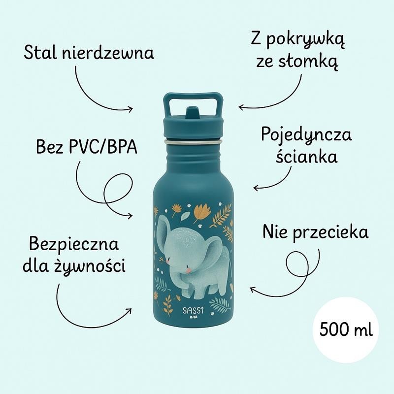 Butelka na wodę ze stali nierdzewnej 500 ml Słonik SASSI