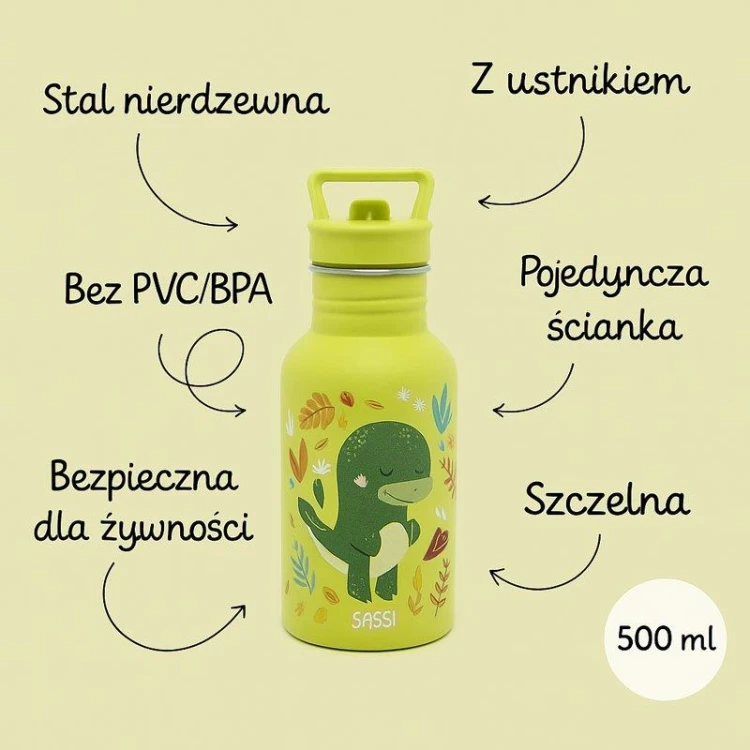 Butelka na wodę 500 ml Dinozaur SASSI