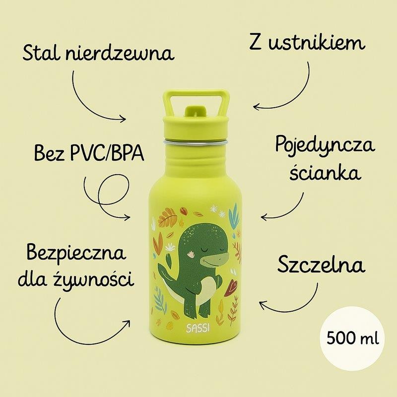 Butelka na wodę ze stali nierdzewnej 500 ml Dinozaur SASSI