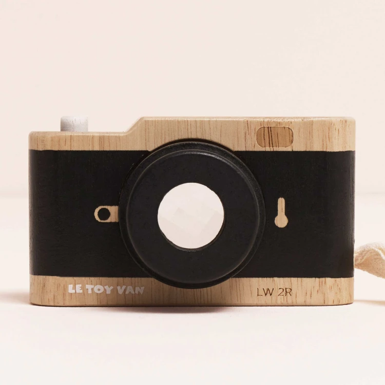 Drewniany aparat fotograficzny retro z kalejdoskopem, zabawka, Le Toy Van