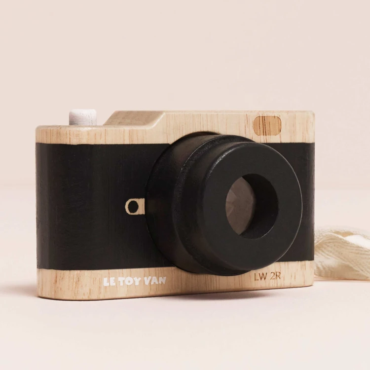 Drewniany aparat fotograficzny retro z kalejdoskopem, zabawka, Le Toy Van