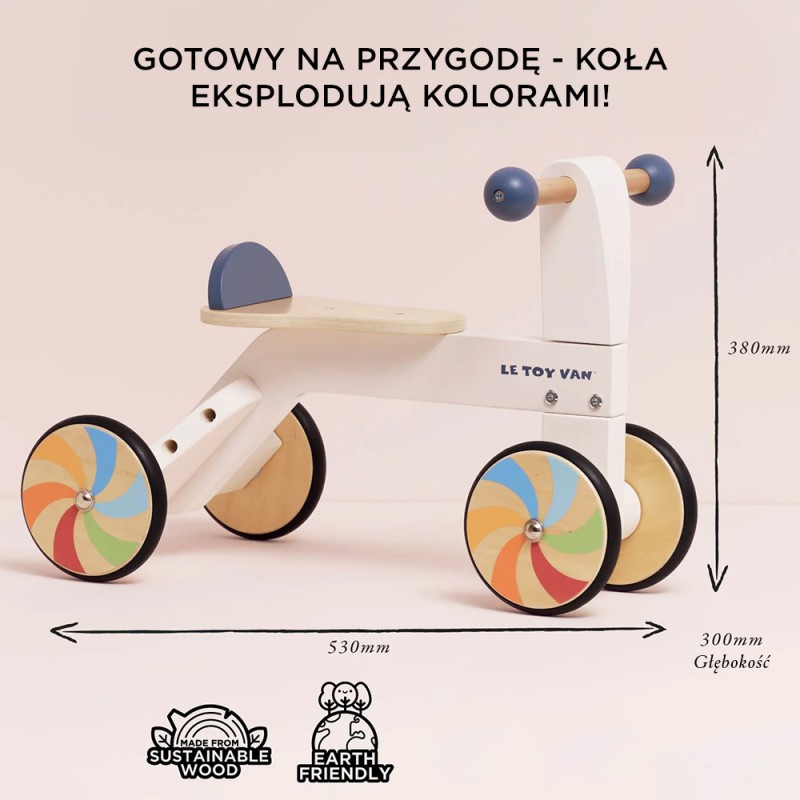 Tęczowy pierwszy jeździk drewniana zabawka na kołach dla dzieci Le Toy Van