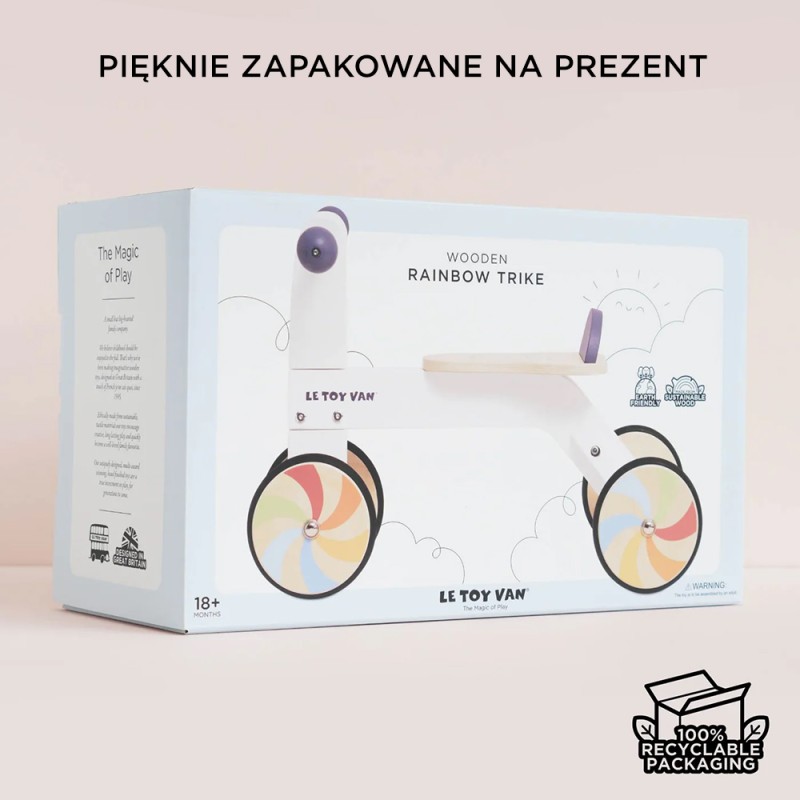 Tęczowy pierwszy jeździk drewniana zabawka na kołach dla dzieci Le Toy Van