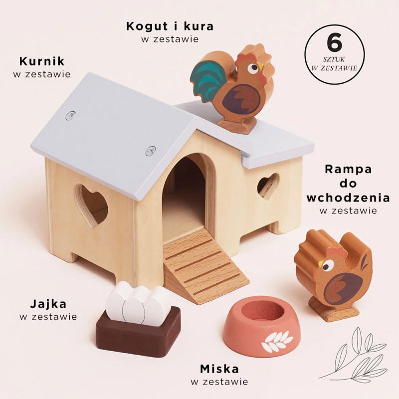 Drewniany kurnik zestaw mebelki do domku dla lalek zabawka Le Toy Van