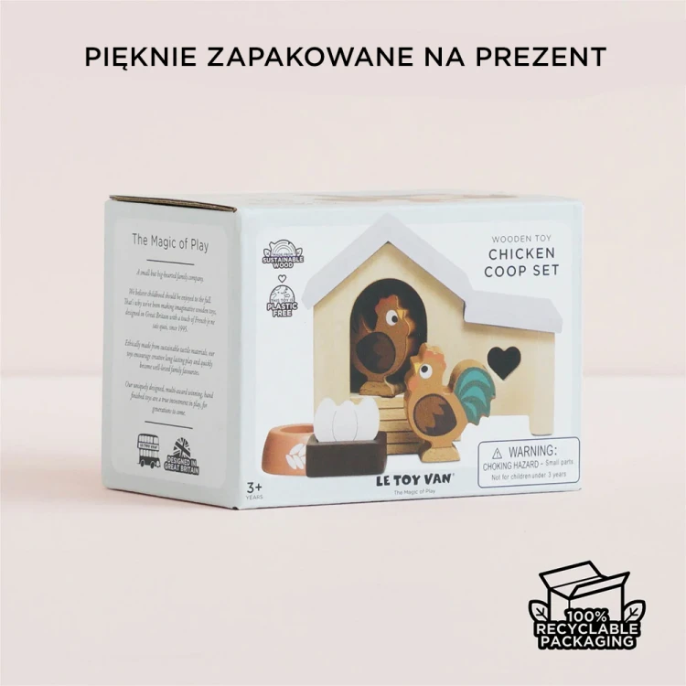 Drewniany kurnik zestaw, mebelki do domku dla lalek, zabawka, Le Toy Van