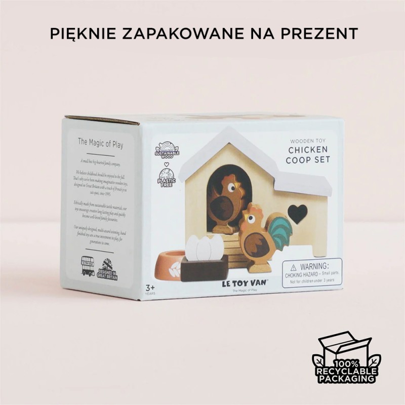 Drewniany kurnik zestaw mebelki do domku dla lalek zabawka Le Toy Van