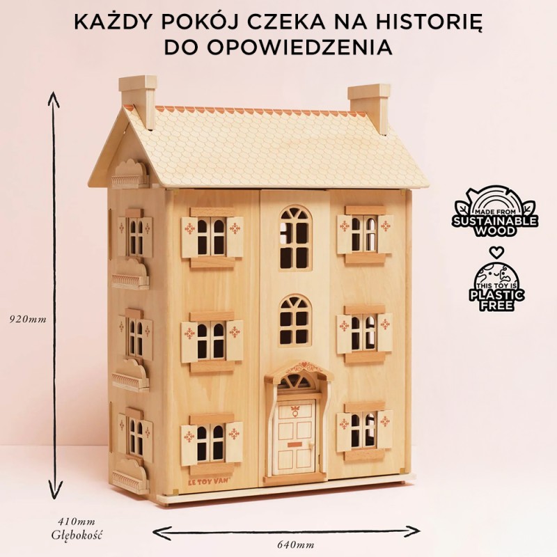 Naturalny drewniany domek dla lalek zabawka dla dzieci lalki Le Toy Van