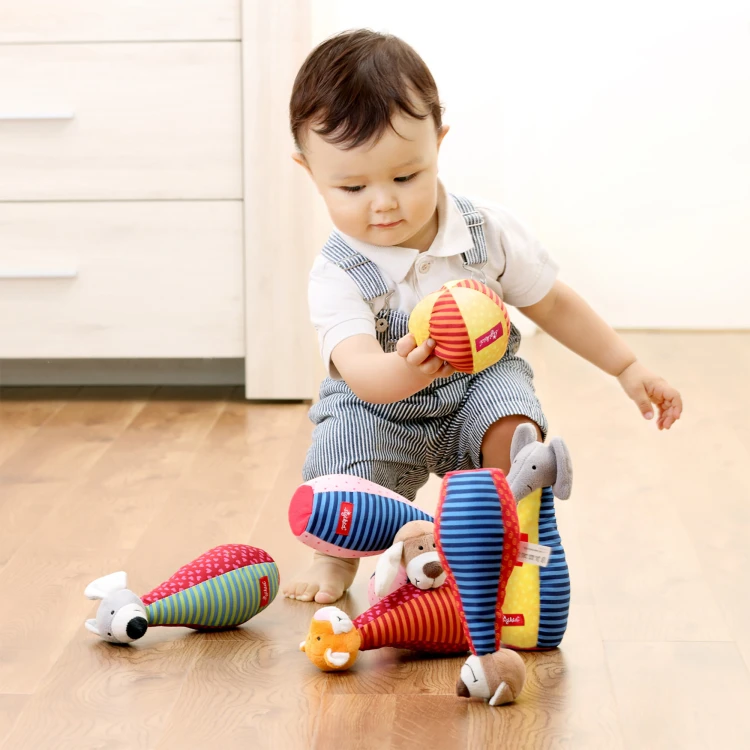 Zestaw miękkie kręgle dla dzieci zabawka rozwojowa patchwork gra sigikid