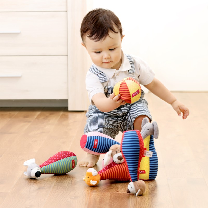 Zestaw miękkie kręgle dla dzieci zabawka rozwojowa patchwork gra sigikid