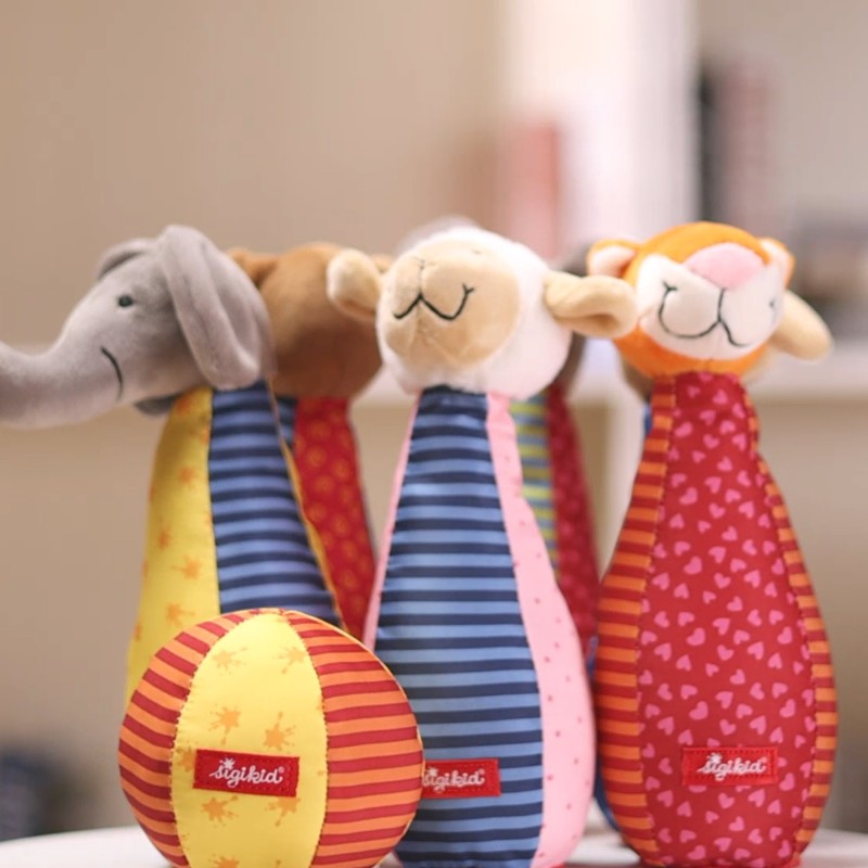 Zestaw miękkie kręgle dla dzieci zabawka rozwojowa patchwork gra sigikid