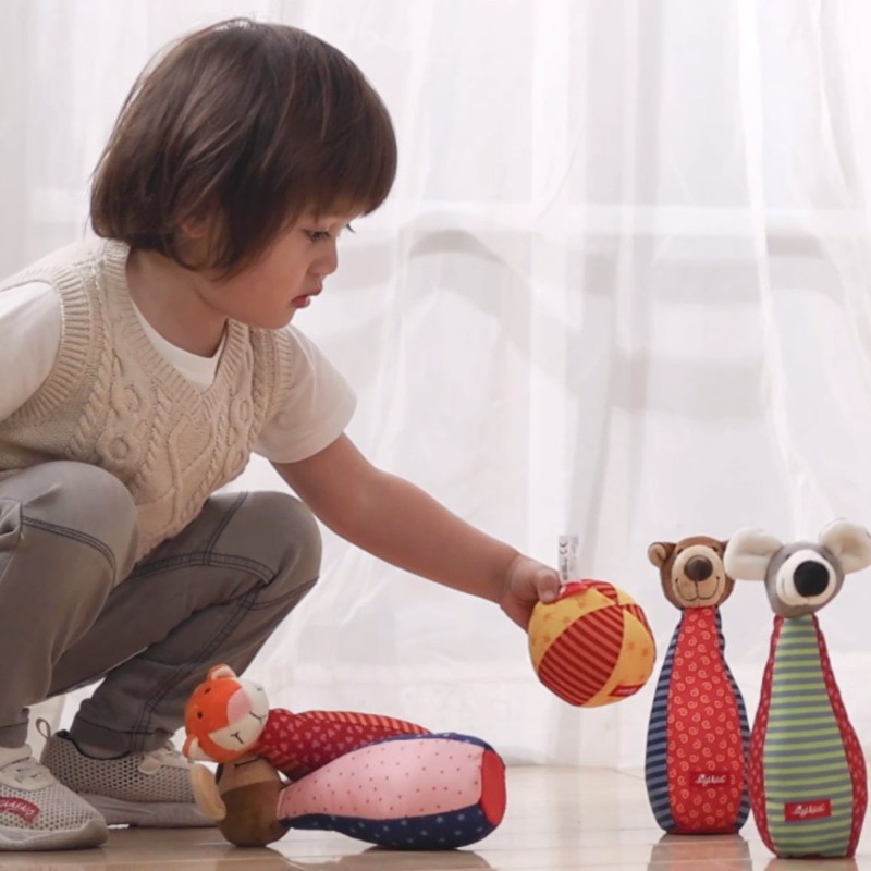Zestaw miękkie kręgle dla dzieci zabawka rozwojowa patchwork gra sigikid