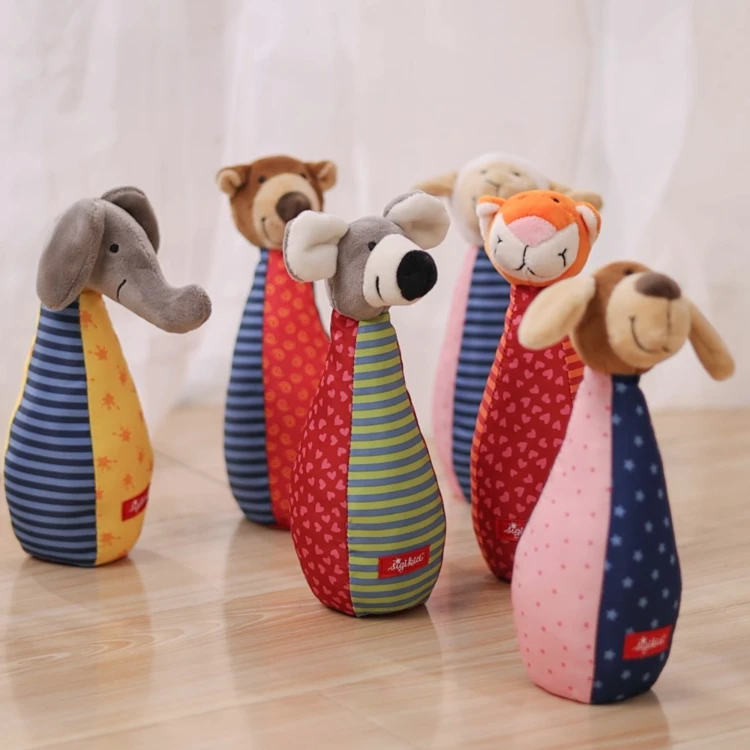 Zestaw miękkie kręgle dla dzieci zabawka rozwojowa patchwork gra sigikid