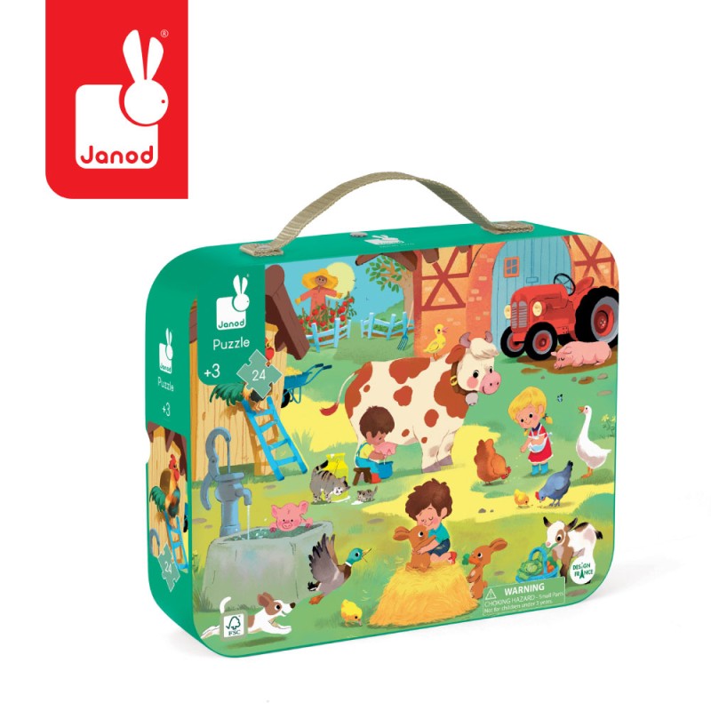 Puzzle w walizce Dzień na farmie 24 elementy 3+ Janod