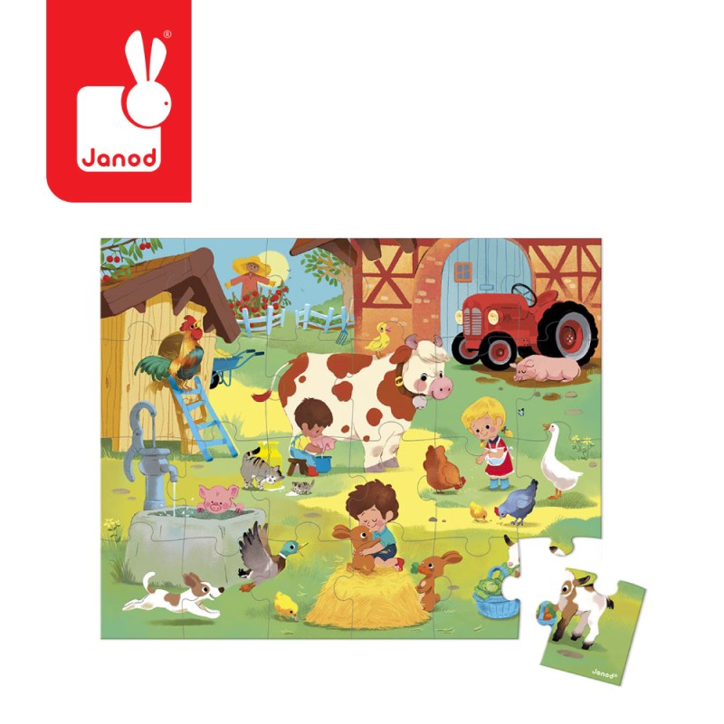 Puzzle w walizce Dzień na farmie 24 elementy 3+ Janod