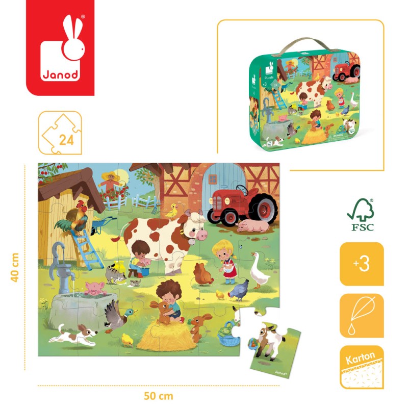 Puzzle w walizce Dzień na farmie 24 elementy 3+ Janod