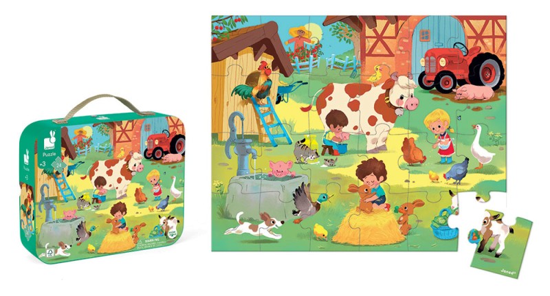 Puzzle w walizce Dzień na farmie 24 elementy 3+ Janod