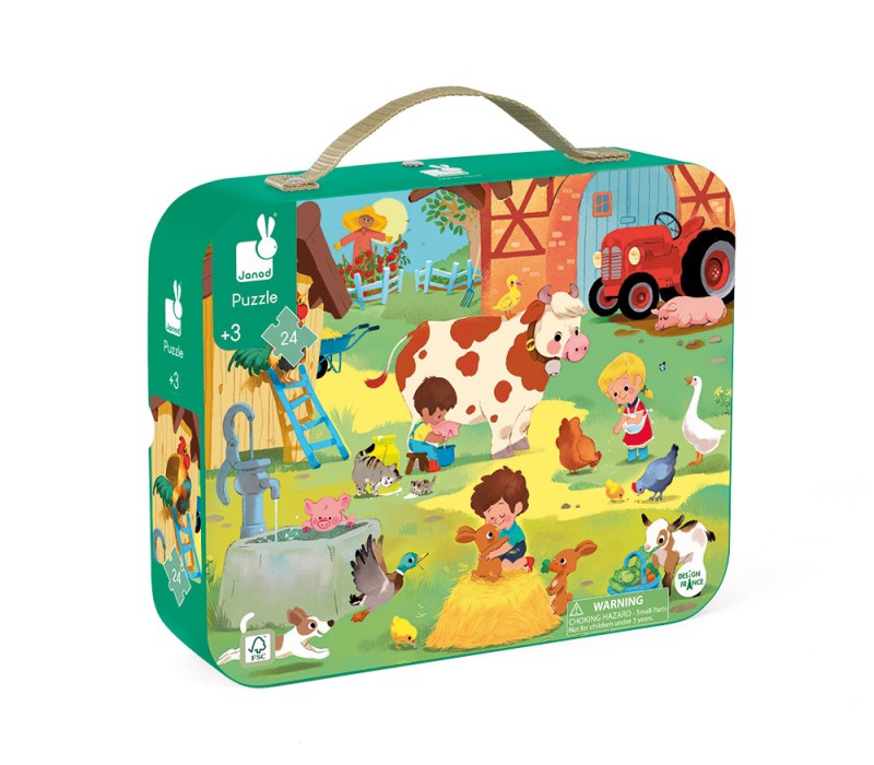 Puzzle w walizce Dzień na farmie 24 elementy 3+ Janod