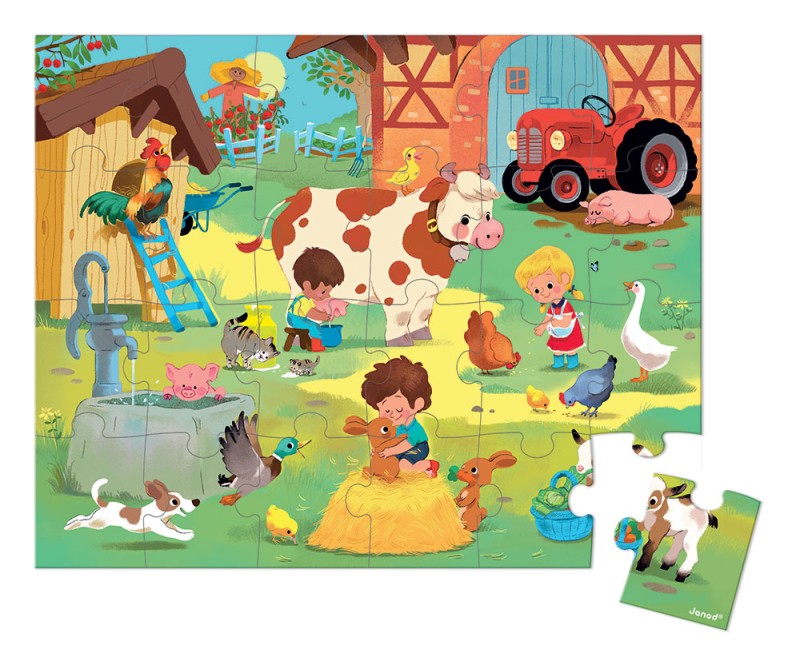 Puzzle w walizce Dzień na farmie 24 elementy 3+ Janod