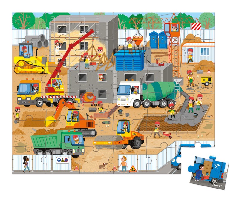Puzzle w walizce Plac budowy 36 elementów 4+ Janod