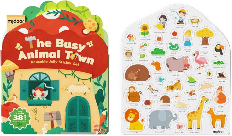 Zestaw wielorazowych żelowych naklejek The Busy Animal Town Zwierzęta mideer
