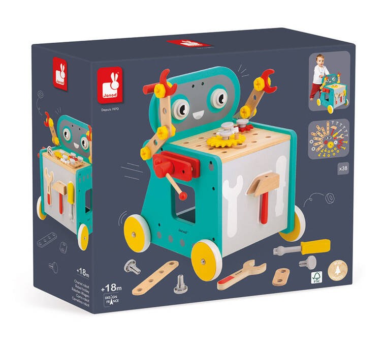 Wózek warsztat magnetyczny z narzędziami Robot Brico ‘Kids 18m+ Janod