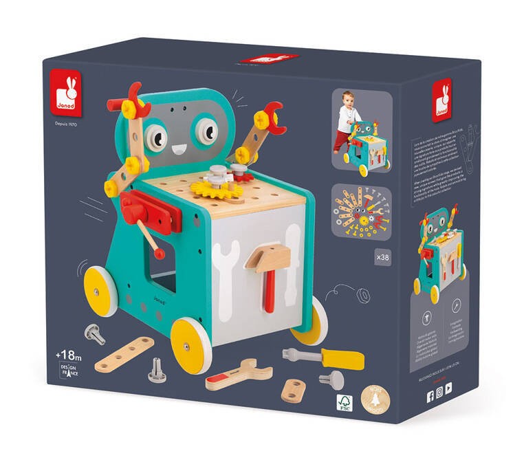 Wózek warsztat magnetyczny z narzędziami Robot Brico ‘Kids 18m+ Janod