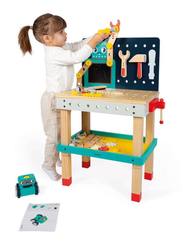 Duży stolik warsztat drewniany magnetyczny Robot Brico ‘Kids 3+ Janod