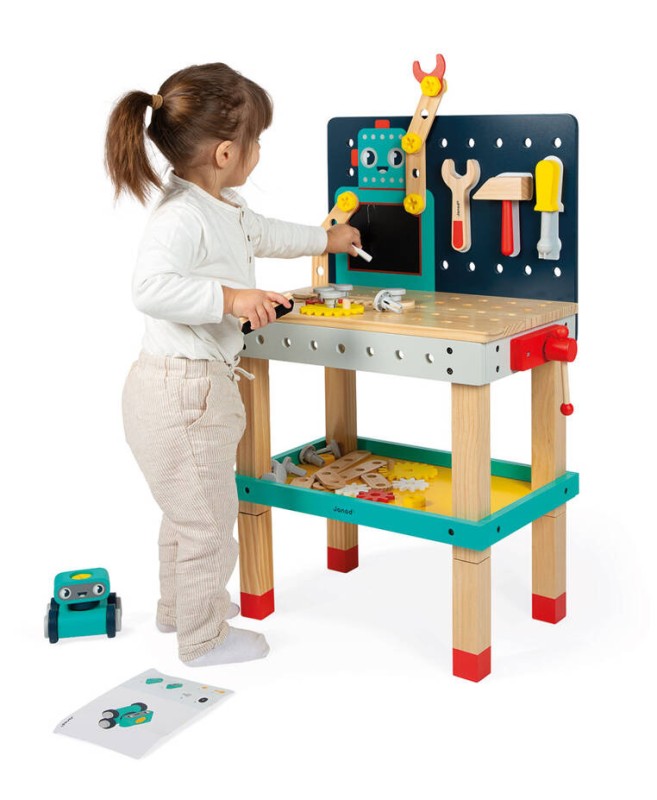 Duży stolik warsztat drewniany magnetyczny Robot Brico ‘Kids 3+ Janod