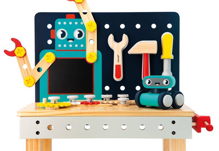 Duży stolik warsztat drewniany magnetyczny Robot Brico ‘Kids 3+ Janod