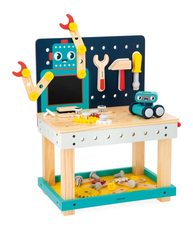 Duży stolik warsztat drewniany magnetyczny Robot Brico ‘Kids 3+ Janod