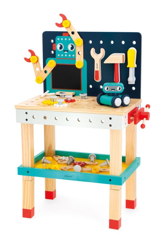 Duży stolik warsztat drewniany magnetyczny Robot Brico ‘Kids 3+ Janod