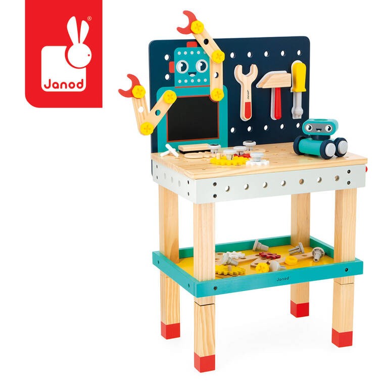 Duży stolik warsztat drewniany magnetyczny Robot Brico ‘Kids 3+ Janod