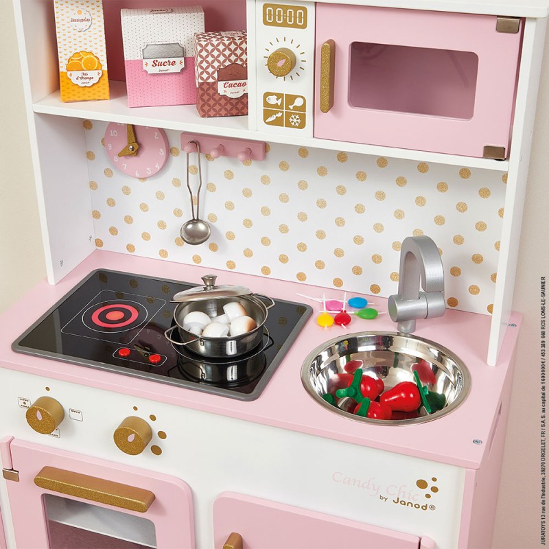 Duża kuchnia drewniana z dźwiękiem i 6 akcesoriami Candy Chic Janod