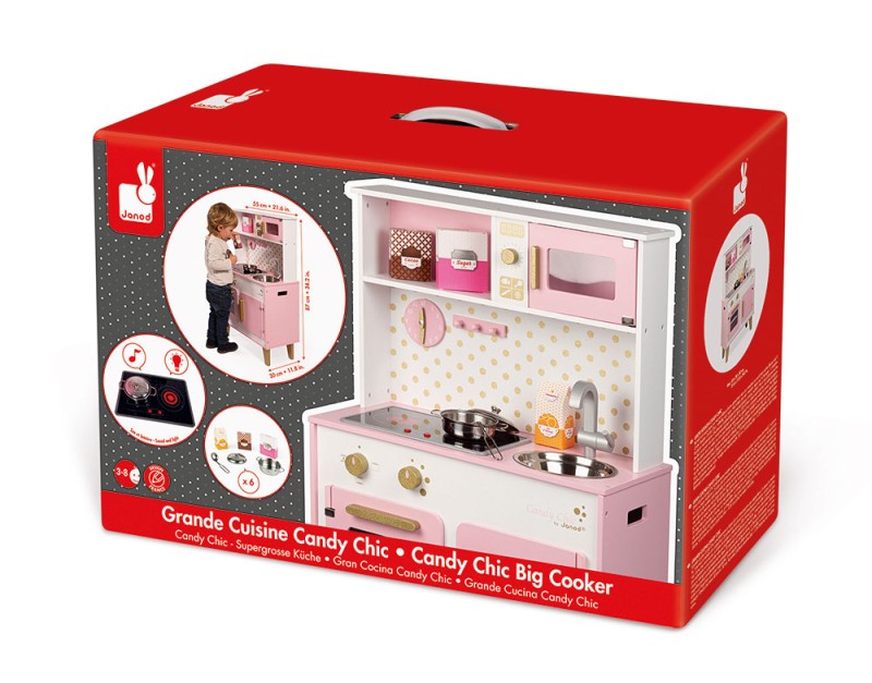 Duża kuchnia drewniana z dźwiękiem i 6 akcesoriami Candy Chic Janod