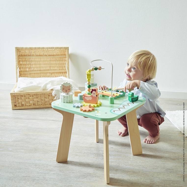 Wielofunkcyjny stolik edukacyjny drewniany Łąka 12 m+ Janod