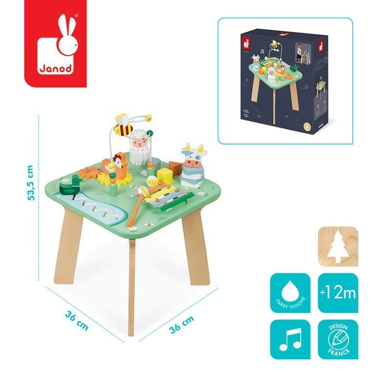 Wielofunkcyjny stolik edukacyjny drewniany Łąka 12 m+ Janod