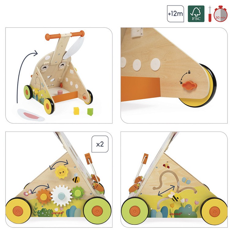 Wielofunkcyjny pchacz edukacyjny Farma 12 m+ Janod
