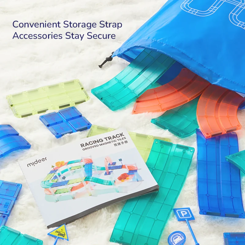 Klocki magnetyczne z autkami Tor wyścigowy 115 el. mideer