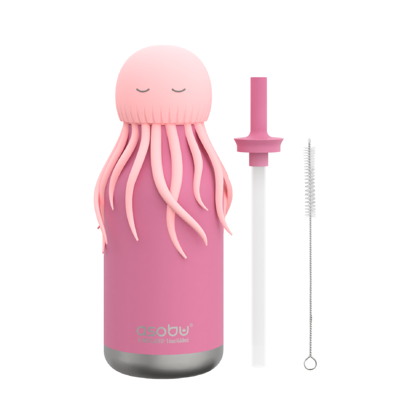 Butelka termiczna ze słomką Bestie Meduza różowa 460 ml Asobu