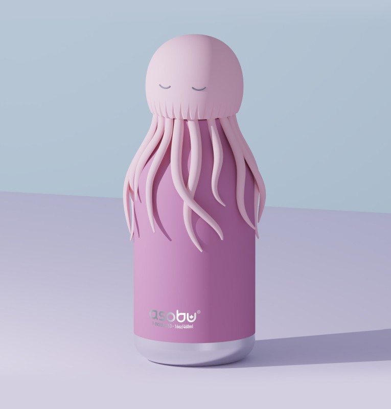 Butelka termiczna ze słomką Bestie Meduza różowa 460 ml Asobu