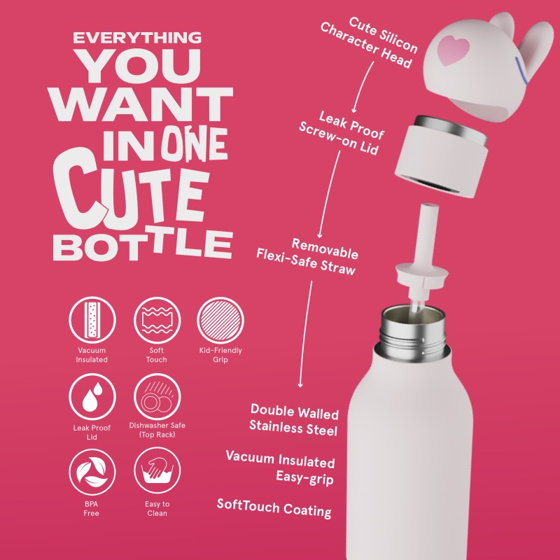 Butelka termiczna ze słomką Bestie Królik 460 ml Asobu