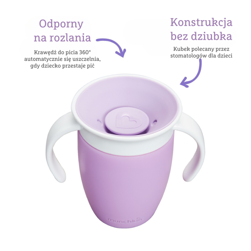 Kubek treningowy z uchwytami Miracle 360° 207 ml fioletowy Munchkin