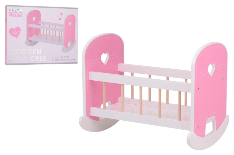 Drewniana kołyska Baby Rose dla lalek 35-45 cm