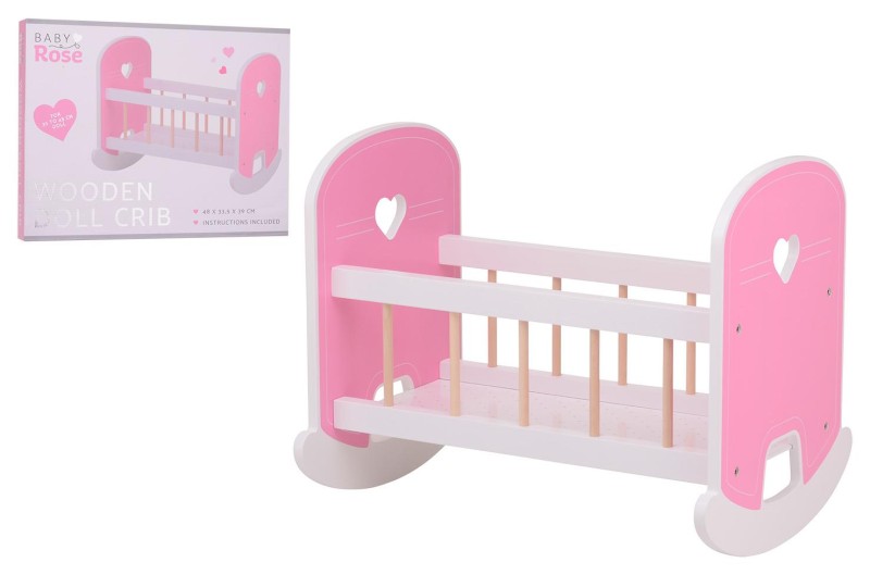 Drewniana kołyska Baby Rose dla lalek 35-45 cm