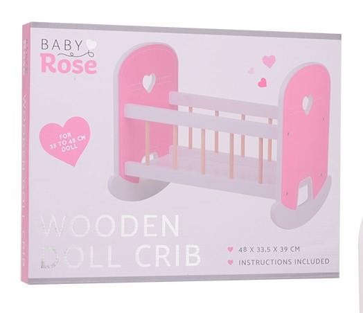 Drewniana kołyska Baby Rose dla lalek 35-45 cm