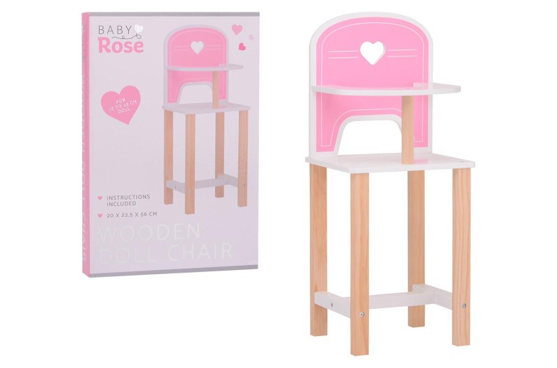 Drewniane krzesełko Baby Rose dla lalek 35-45 cm