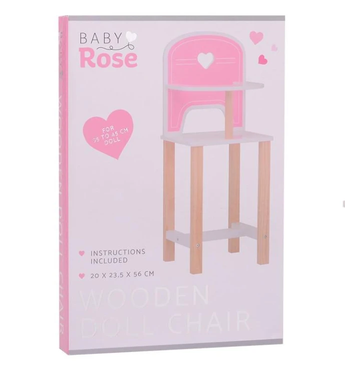 Drewniane krzesełko Baby Rose dla lalek 35-45 cm