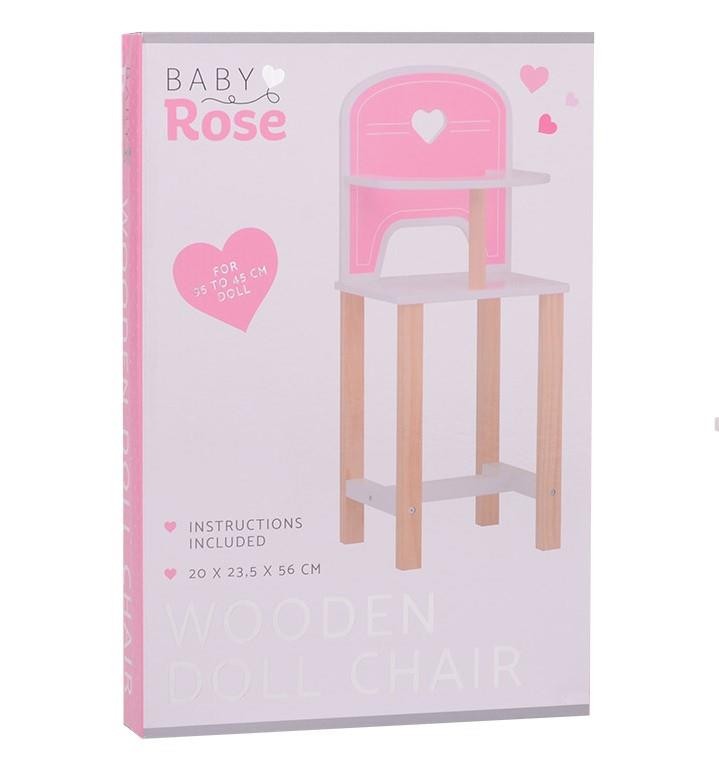 Drewniane krzesełko Baby Rose dla lalek 35-45 cm