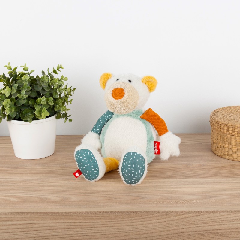 Pierwsza przytulanka pluszowy Miś Polarny 31cm patchworkowa zabawka sigikid